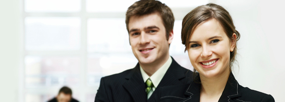 A man and a woman in an office environment